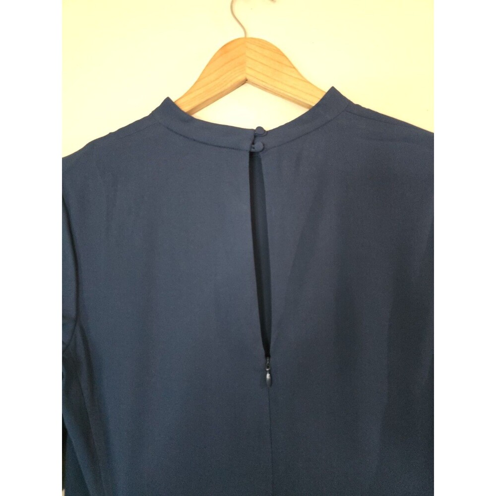 Theory Alvilla Bergen Navy Fit Flare Dress Tie Sleeve Size 6 Cocktail Modern - Picture 8 of 12
